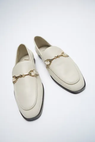 Zara + Buckled Leather Loafers
