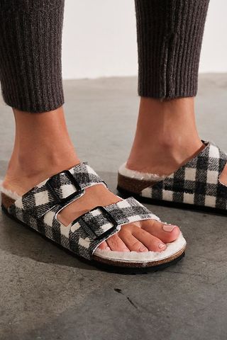 Birkenstock + Arizona Plaid Shearling Sandals