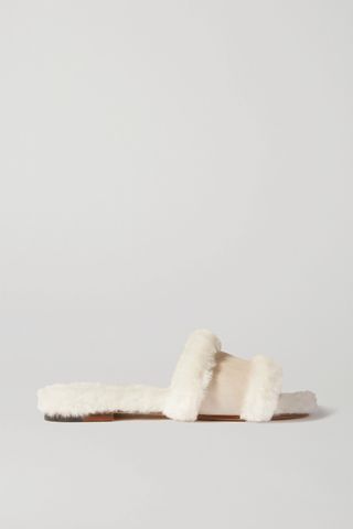Manolo Blahnik + Anacletus Suede and Shearling Sandals