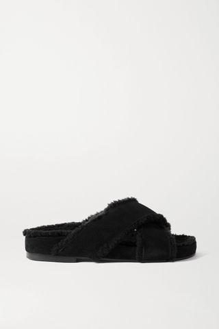 Porte & Paire + Shearling-Lined Suede Slides
