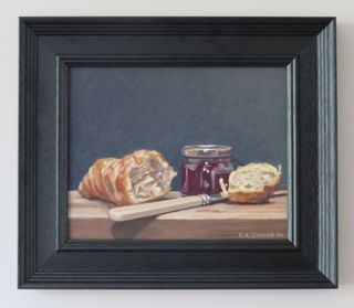 Russell Julien Studio + Framed Original Oil Painting Croissant and Jam