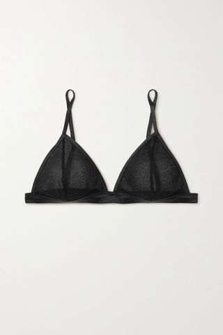 Anine Bing + Alexia Satin-Trimmed Ribbed-Knit Soft-Cup Triangle Bra
