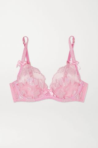 Agent Provocateur + Milena Embellished Metallic Embroidered Tulle Underwired Soft-Cup Bra