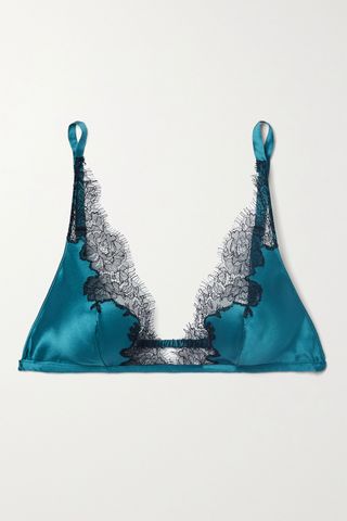 Carine Gilson + Silk-Satin and Chantilly Lace Soft-Cup Triangle Bra