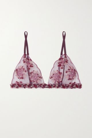 La Perla + Flower Explosion Embroidered Stretch-Tulle Soft-Cup Triangle Bra