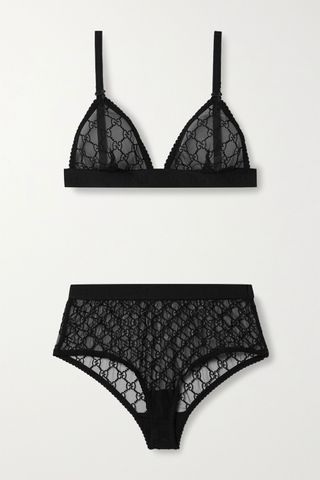 Gucci + Embroidered Tulle Bra and Briefs Set