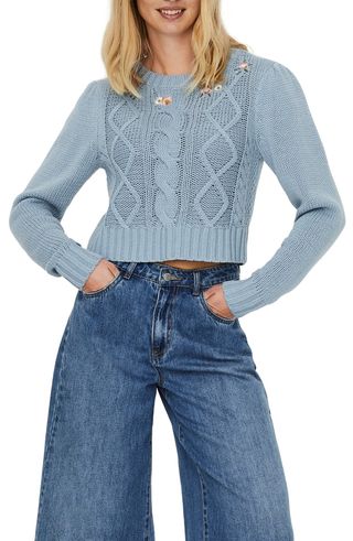 Vero Moda + Embroidered Crewneck Crop Sweater