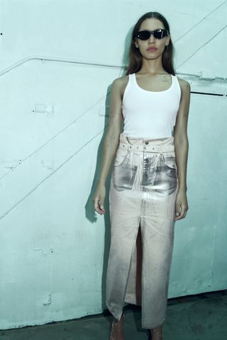 Zara + Metallic ZW Midi Skirt