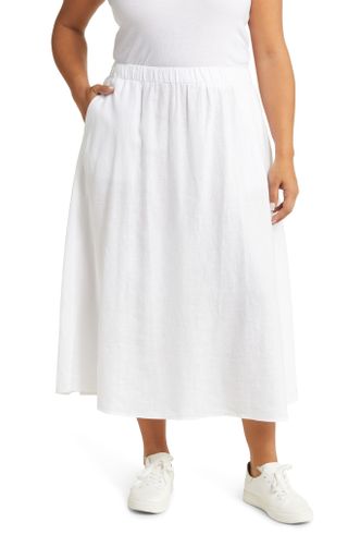 Eileen Fisher + A-Line Organic Linen Midi Skirt
