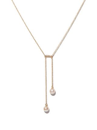 Mateo + Diamond, Pearl & 14kt Gold Lariat Necklace