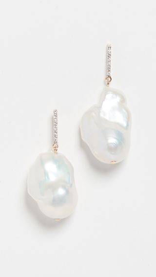 Mateo + 14k Gold Baroque Pearl and Diamond Earrings
