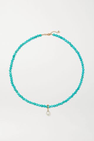 Mateo + 14-Karat Gold, Turquoise and Pearl Choker