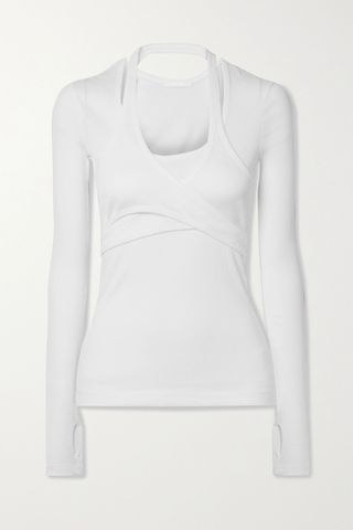 Helmut Lang + Layered Wrap-Effect Ribbed Cotton-Jersey Top