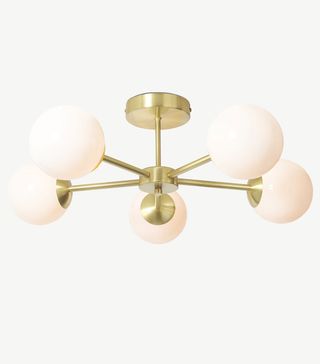 Made + Globe Ceiling Flush Light Large in Brass & Opal