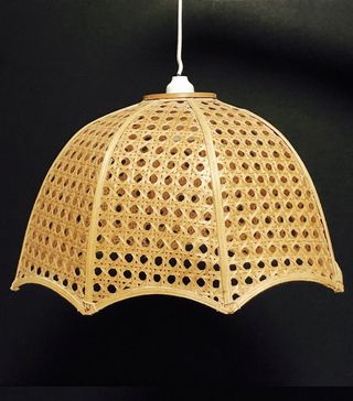 Vintage + Bamboo Rattan Wicker Scalloped Edge Pendant Light