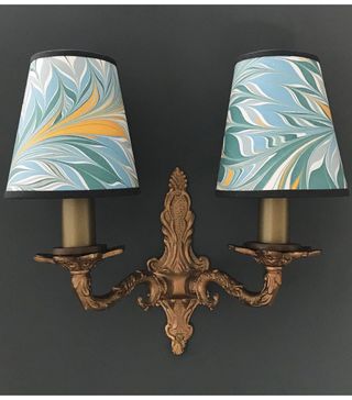 Carbon Velvet + Hand Marbled Caram Small Candle Clip Lampshade