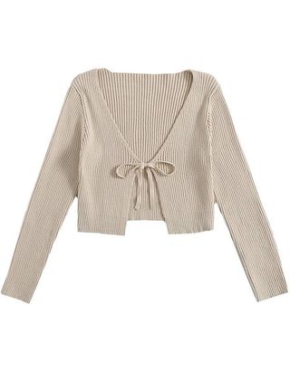 Floerns + Tie Front Long Sleeve Crop Top Rib Knit Coat Cardigan