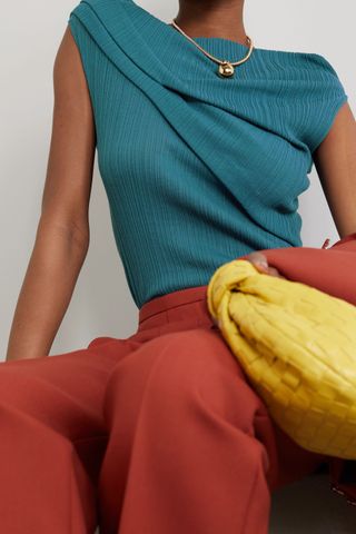 Nina Ricci + Draped Plissé-Cotton Blend Top
