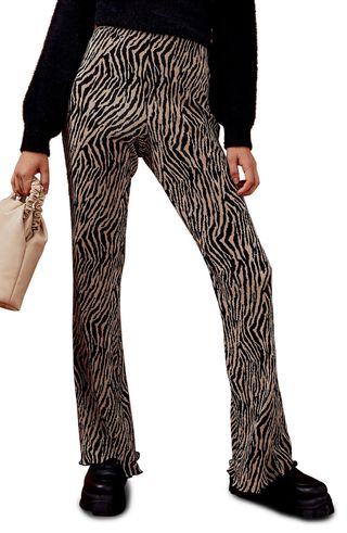 Topshop + Zebra Plissé Flared Trousers