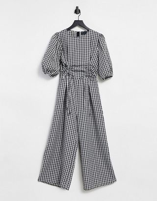 ASOS Design + Ruched Channel Puff Sleeve Cullotte Jumpsuit