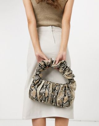 ASOS Design + Super Ruched Shoulder Bag in Snake