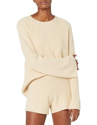 The Drop + Crewneck Back Slit Ribbed Pullover Sweater