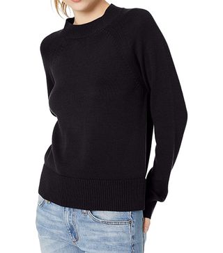 Daily Ritual + 100% Cotton Mock-Neck Pullover Sweater in Navy