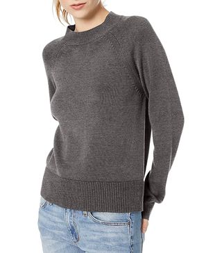 Daily Ritual + 100% Cotton Mock-Neck Pullover Sweater in Charcoal Heather