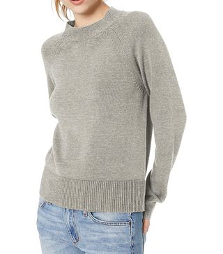 Daily Ritual + 100% Cotton Mock-Neck Pullover Sweater in Light Heather Grey