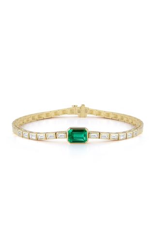 Jemma Wynne + 18k Yellow Gold Prive Luxe Diamond Baguette & Colombian Emerald Tennis Bracelet