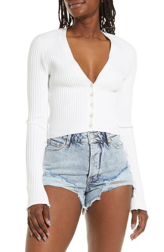 Good American + Rib Crop Cardigan