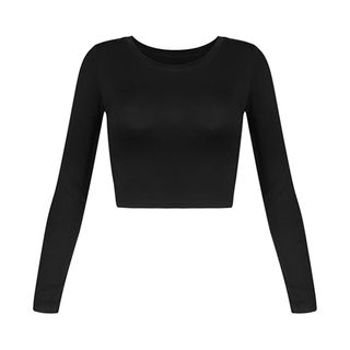 Artivaly + Round Neck Long Sleeve Crop Top