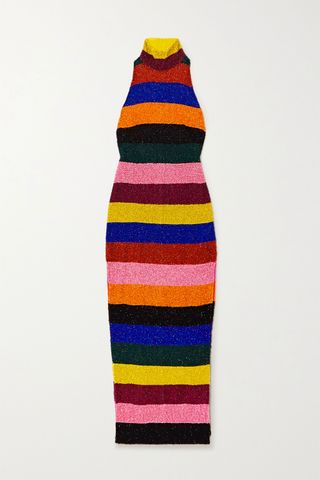 Ashish + Striped Sequined Chiffon Halterneck Maxi Dress