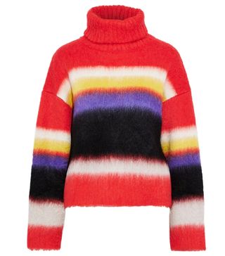 Diane Von Furstenburg + Striped Brushed Knitted Turtleneck Sweater