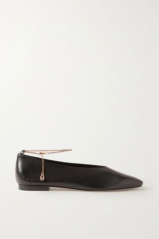Porte & Paire + Chain-Embellished Leather Ballet Flats