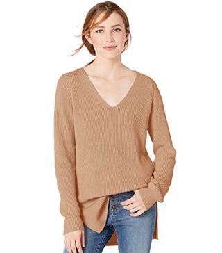 Goodthreads + Cotton Half-Cardigan Stitch Deep V-Neck Sweater