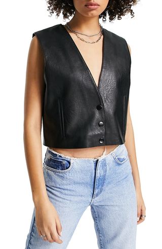 Topshop + Crop Faux Leather Vest