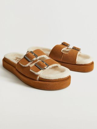 Mango + Faux-Fur Sandals With Buckle