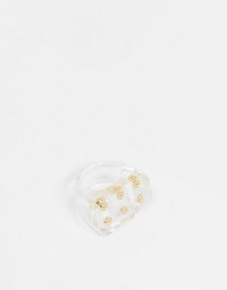 ASOS + Ring in Clear Plastic With Gold Balls