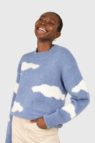 Glassworks + Blue and White Intarsia Cloud Wool Blend Jumper