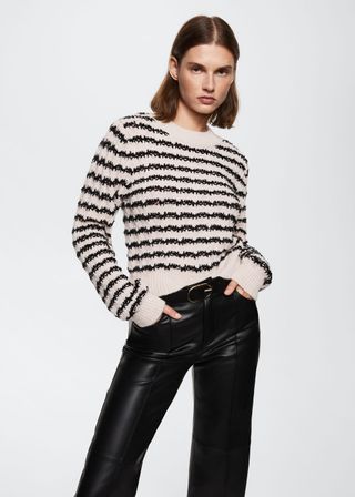 Mango + Striped Cable-Knit Sweater