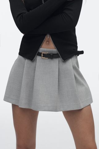 Zara + Belted Box Pleat Skort