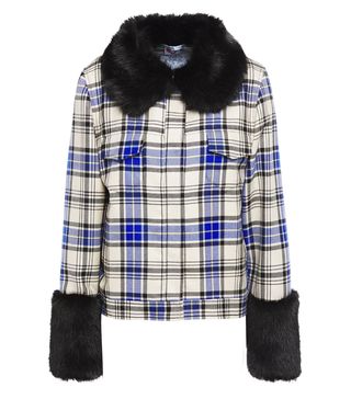Shrimps + Faux Fur-Trimmed Checked Wool-Twill Jacket