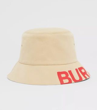 Burberry + Reversible Logo Print Cotton Gabardine Bucket Hat in Honey