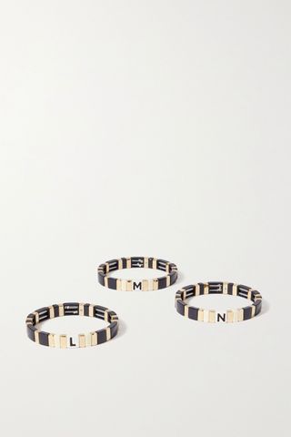 Roxanne Assoulin + Neutral Alphabet Soup Enamel and Gold-Tone Bracelet