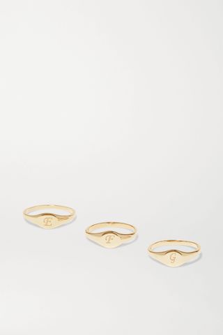 Stone and Strand + Alphabet Mini Pinky Gold Ring