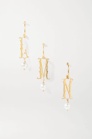 Simone Rocha + Initial Gold-Plated Faux Pearl Hoop Earring