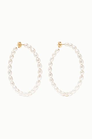 Loren Stewart + Nina 14-Karat Gold Pearl Hoop Earrings