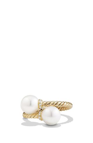 David Yurman + Solari Bypass Ring With Diamonds and Pearls in 18k Gold