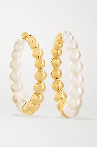 Yvonne Léon + 9-Karat Gold Pearl Hoop Earrings